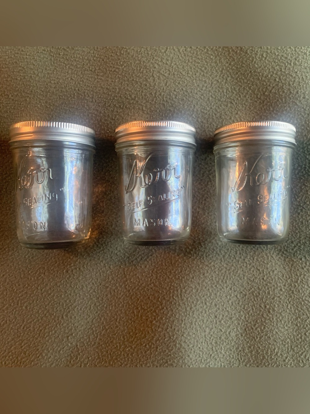 Kerr Self-Sealing Wide Mouth Mason Jars. 1/2 pint. Set of 3.